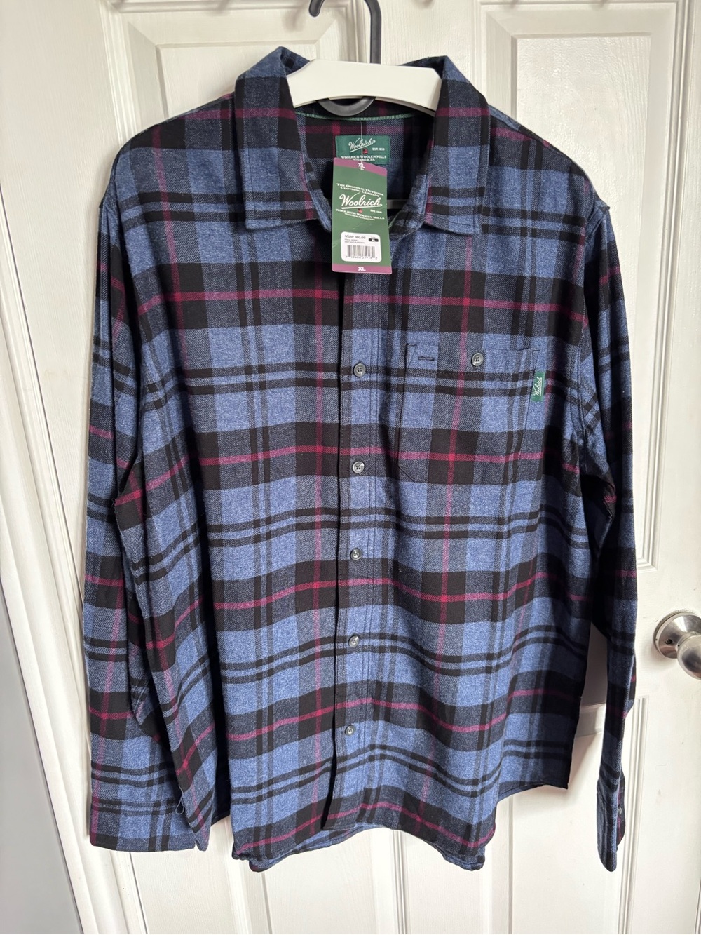 NWT Woolrich Men's Flannel Button-Up Shirt XL Deep Navy Plaid